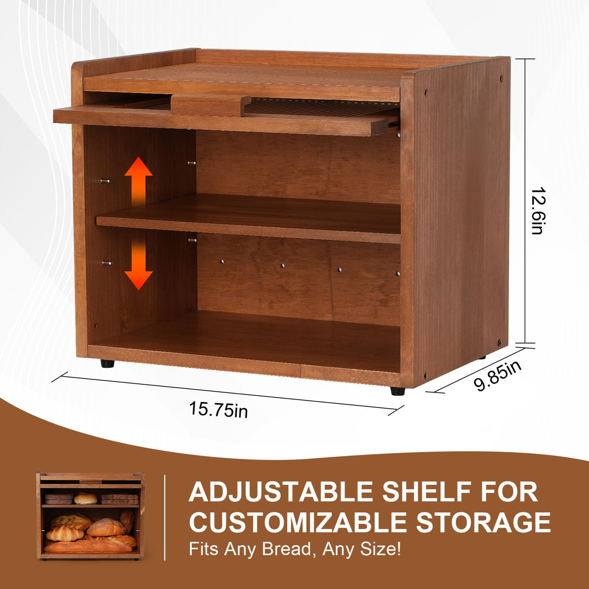 Brown 2 Tier Wooden Bread Box Y636201