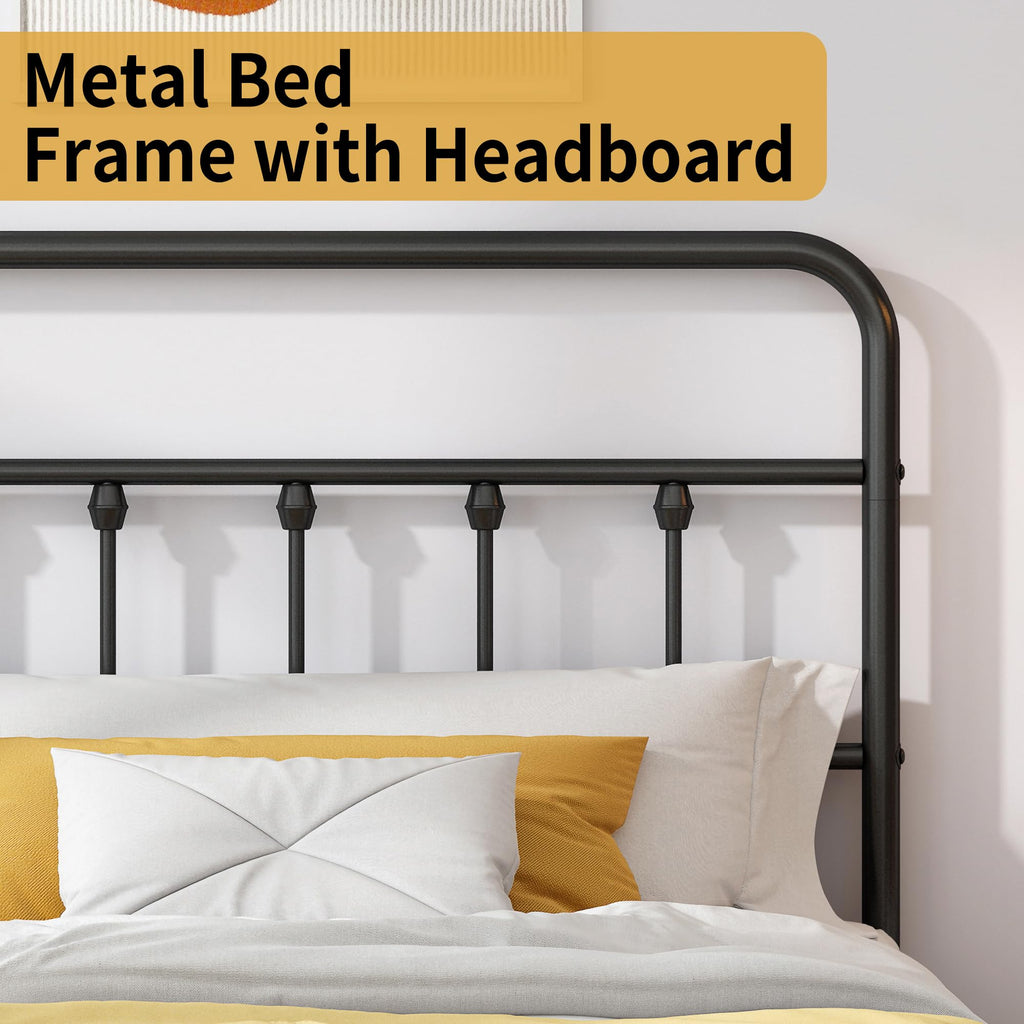 Queen Metal Bed Frame with Victorian Headboard & Footboard J303