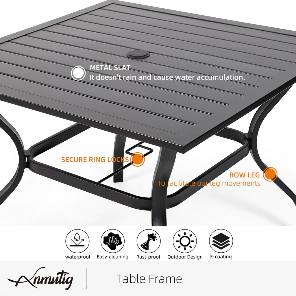 5 Piece Outdoor Dining Set with Grey Stackable Chairs and Square Table T47660