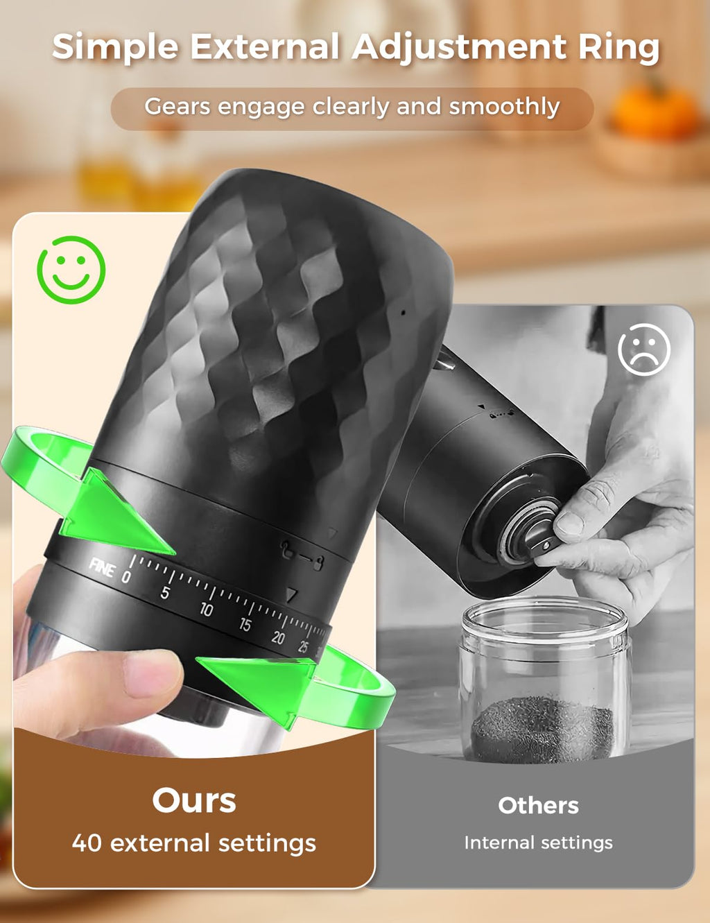 Portable Electric Coffee Grinder with 40 Adjustable Settings J7372