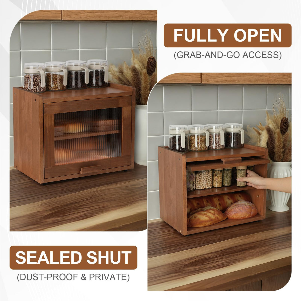 Brown 2 Tier Wooden Bread Box Y636201