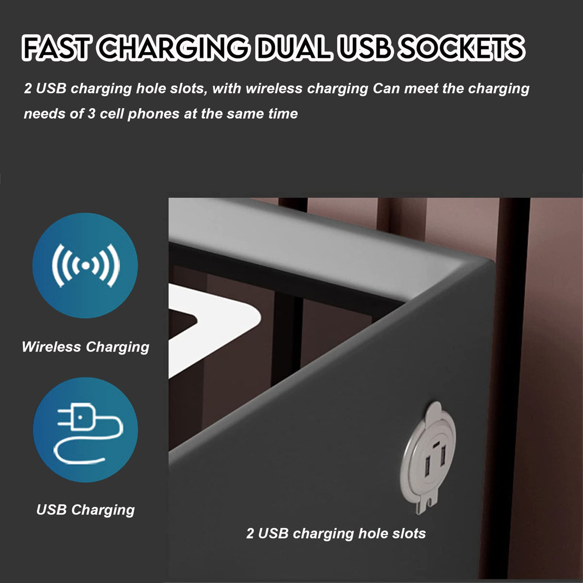 Orange 3 Drawer Nightstand with Wireless Charging Station and USB Charging Z978665
