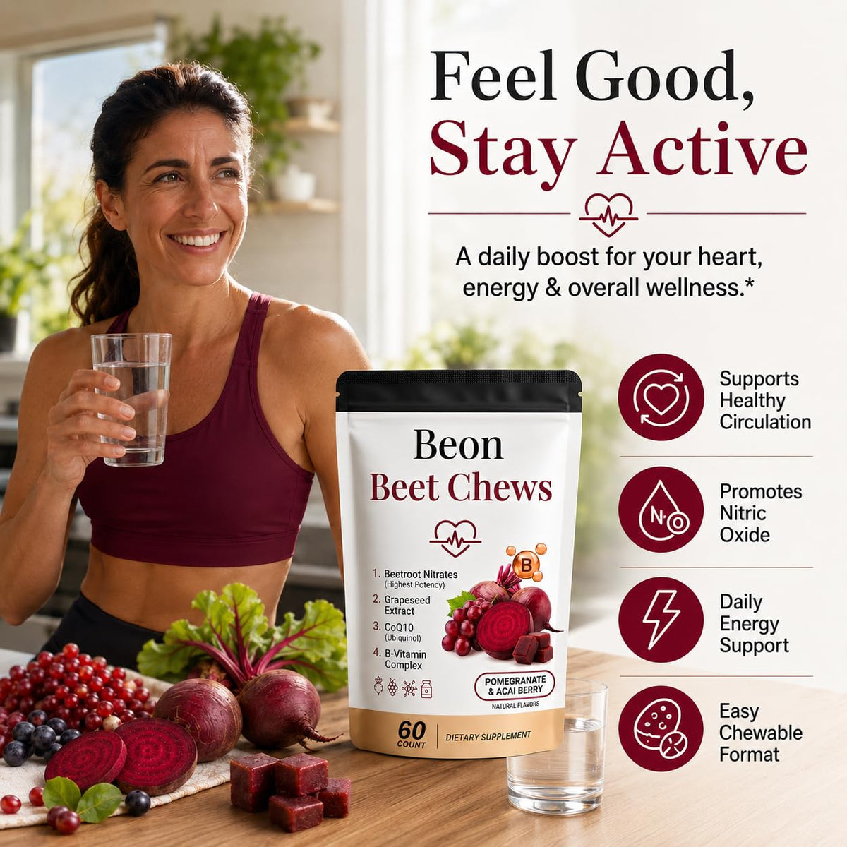 Beetroot Chews Gummies with Grape Seed & L-CoQ10, 60 Chew V827990