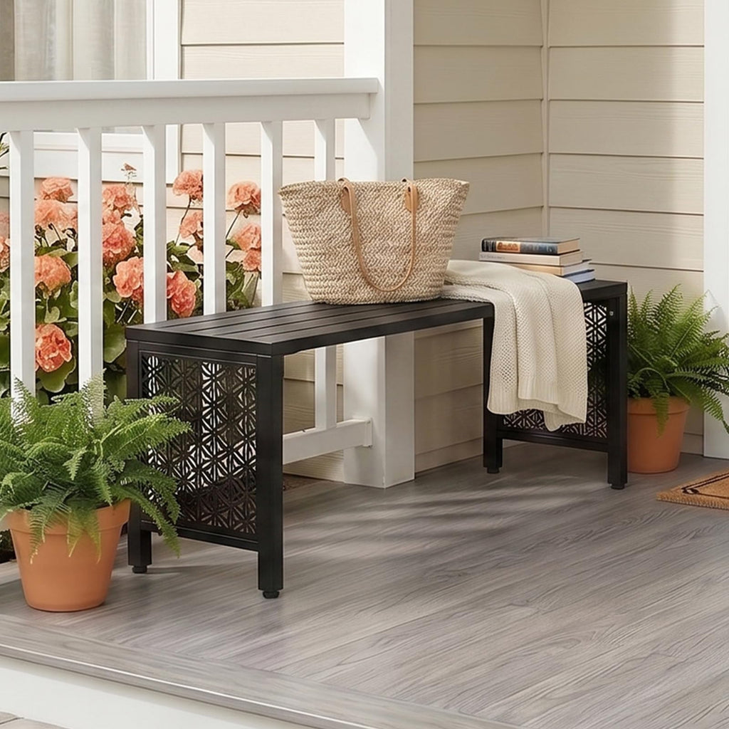 Black Metal Outdoor Bench Z456813