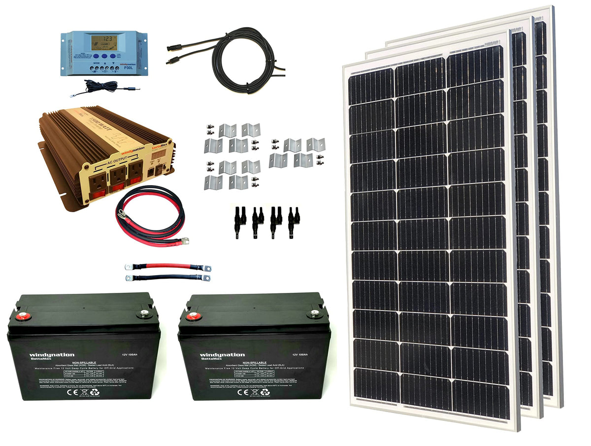 300 Watt Monocrystalline Solar Panel Kit with 1500W Power Inverter and 200ah AGM Battery T602