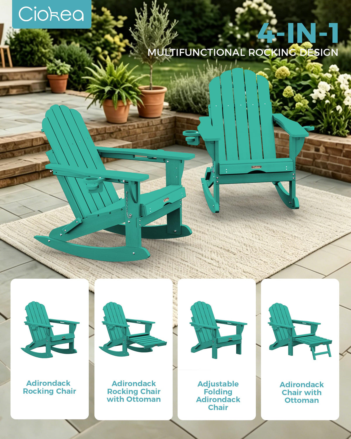 Adirondack Rocking Chair with Footrest V7037