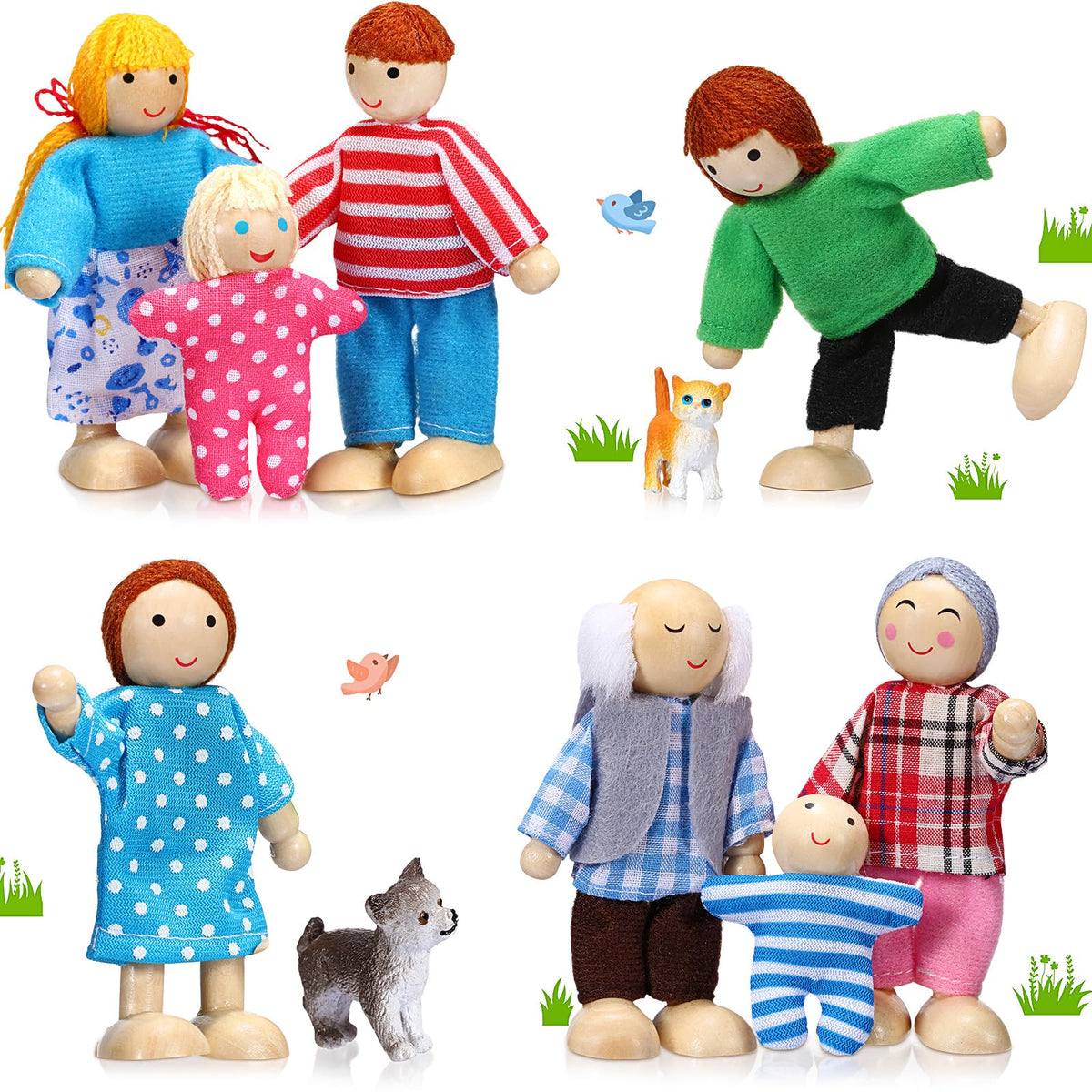Wooden Dollhouse Family Set Mini People A288486