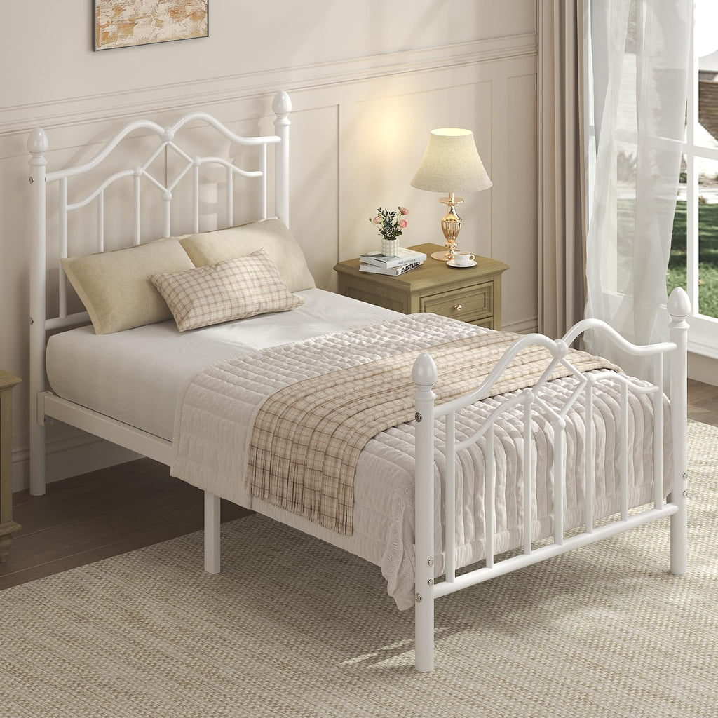 Twin Size Bed Frame with Victorian Headboard & Footboard L27294