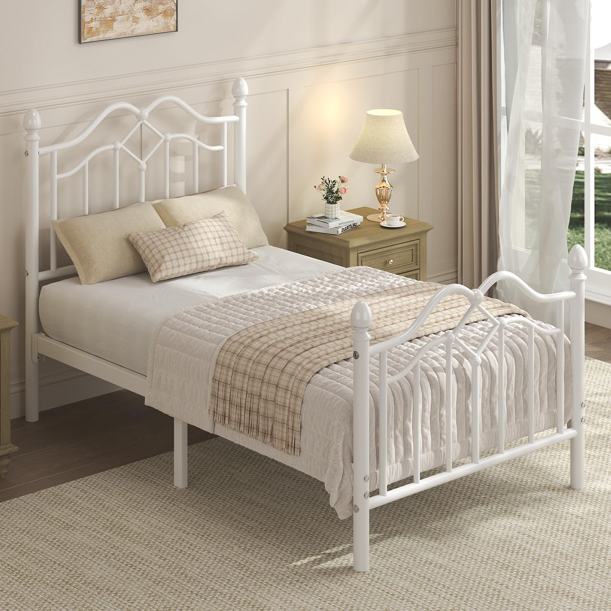 Twin Size Bed Frame with Victorian Headboard & Footboard L27294