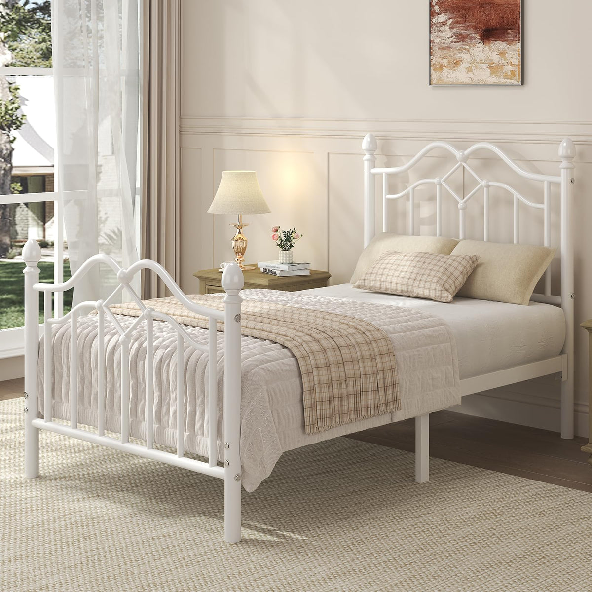 Twin Size Bed Frame with Victorian Headboard & Footboard L27294