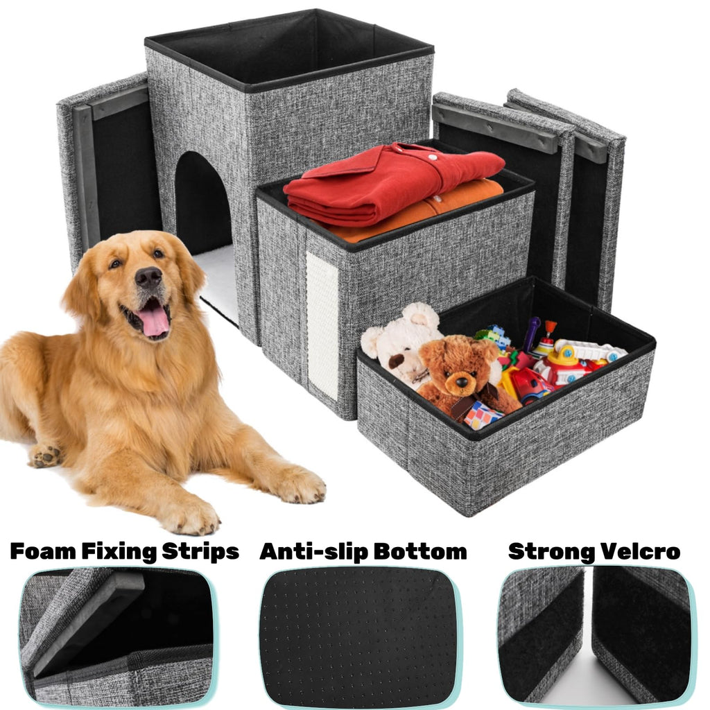 3 Tiers Foldable Dog Stairs with Storage K93789