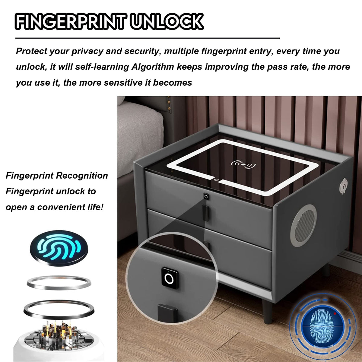 Orange 3 Drawer Nightstand with Wireless Charging Station and USB Charging Z978665