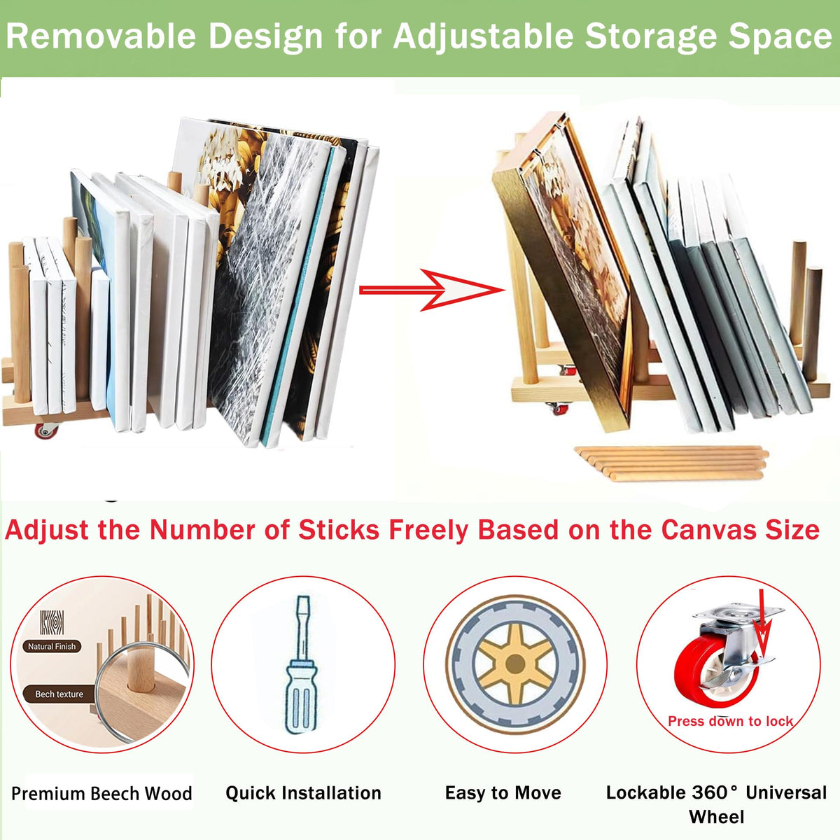 Artwork Storage Rack with Brake Caster Wheels 12in K53946