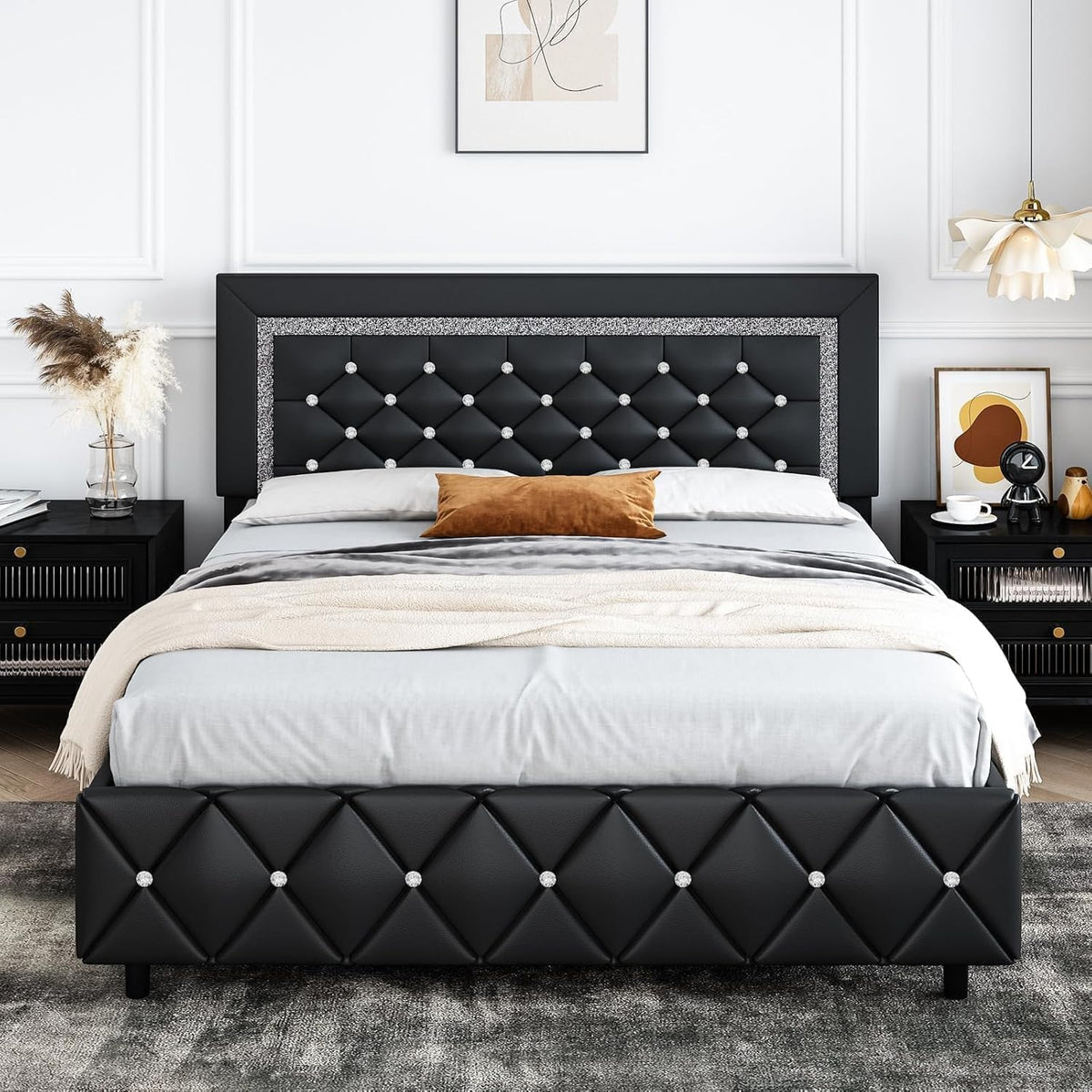 Full Size Upholstered Platform Bed with Headboard F965