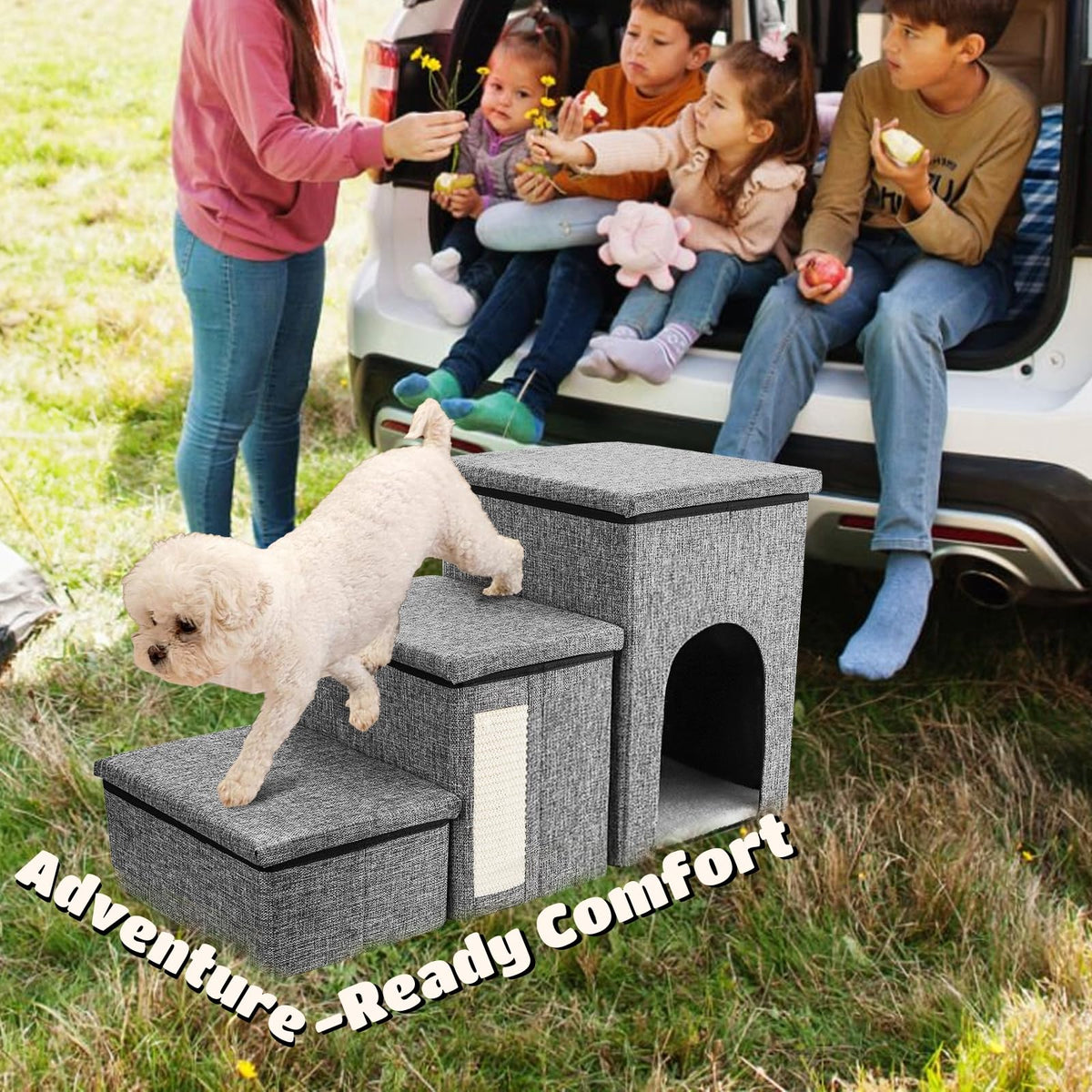 3 Tiers Foldable Dog Stairs with Storage K93789