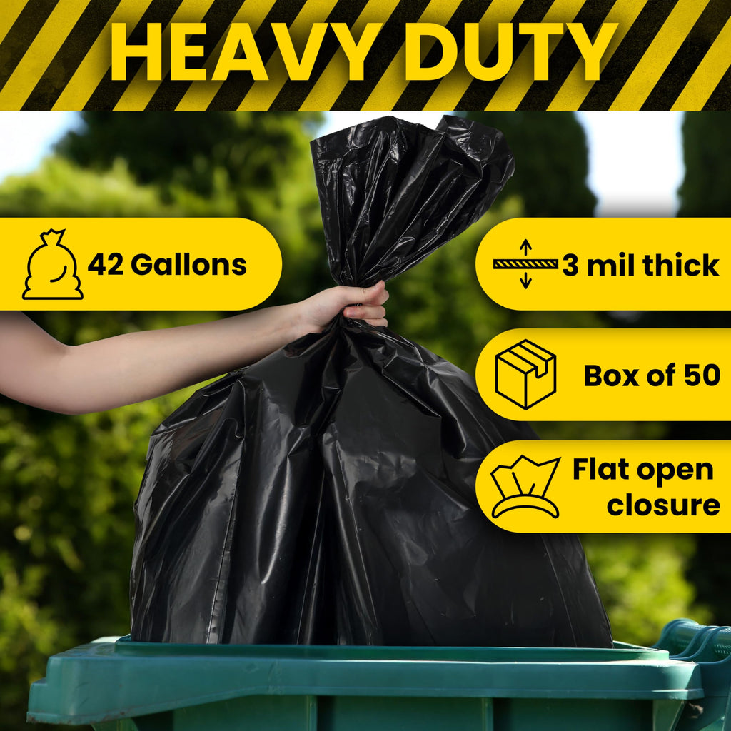 50-Count 42 Gal 3 Mil Contractor Trash Bags, Black H458