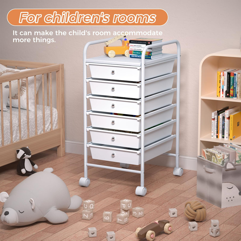 White 6 Tier Rolling Storage Cart with 6 Drawers R6494