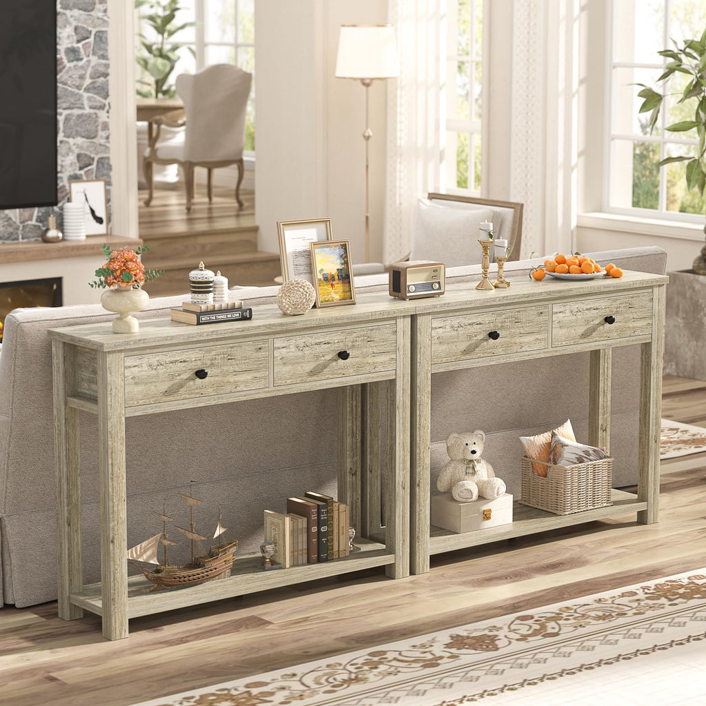 32 Inch Light Rustic Oak Console Table with 2 Drawers K94053