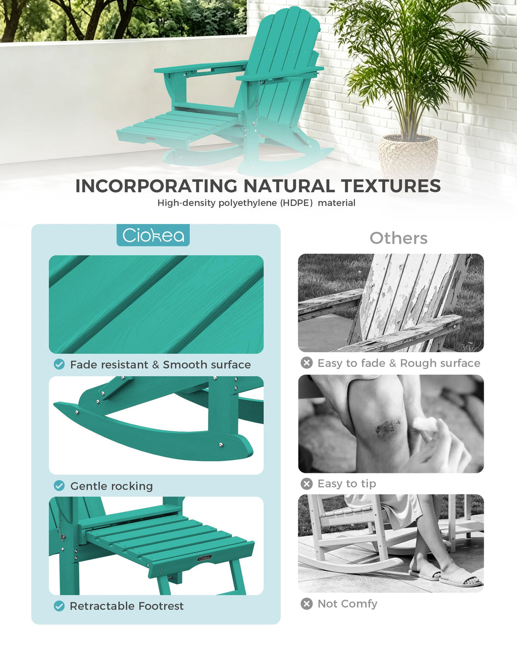 Adirondack Rocking Chair with Footrest V7037