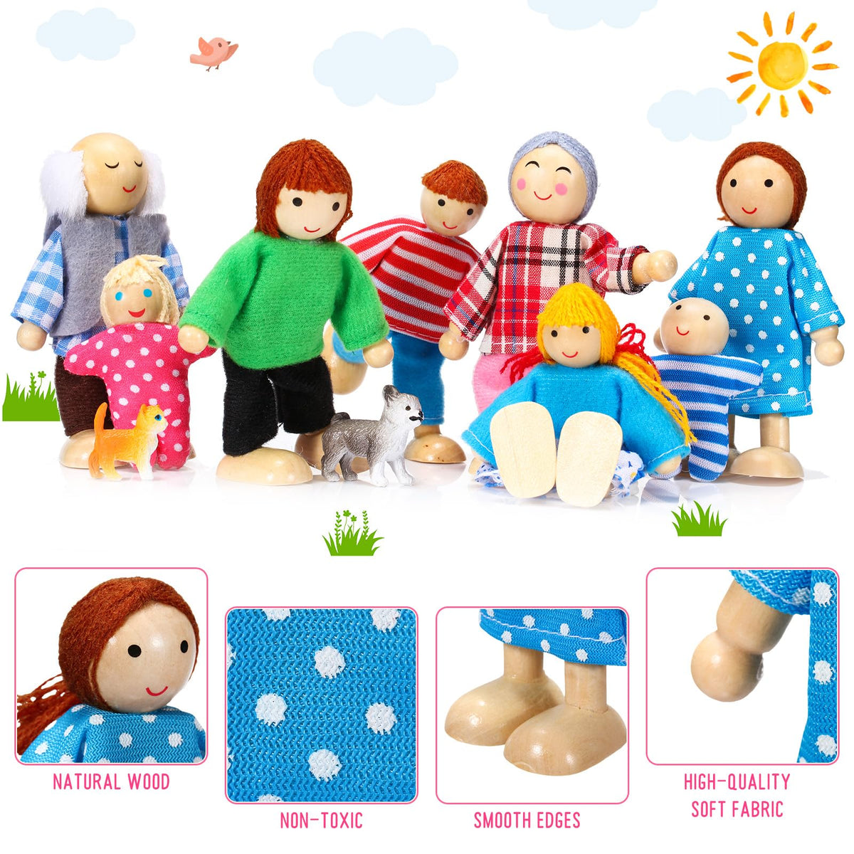 Wooden Dollhouse Family Set Mini People A288486