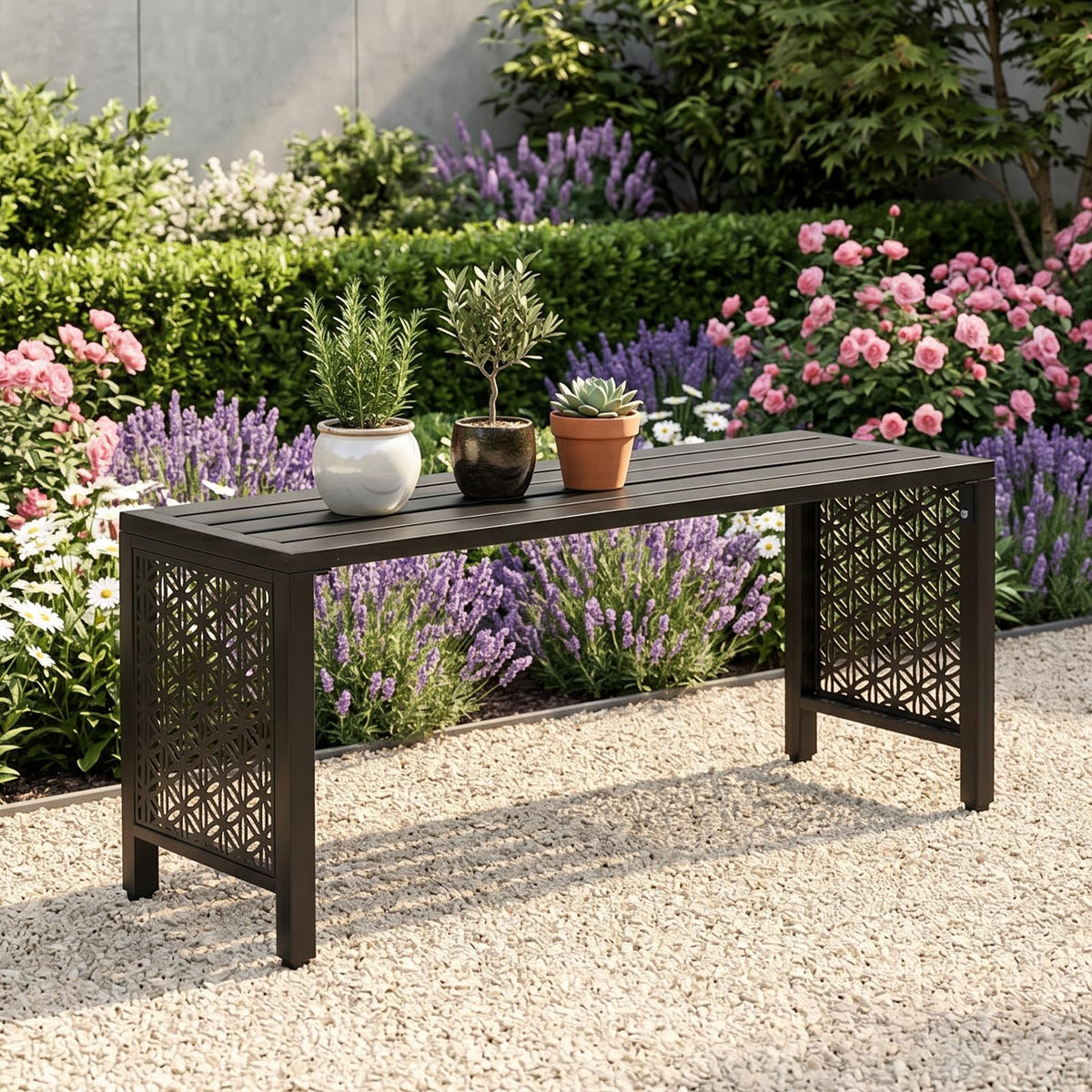 Black Metal Outdoor Bench Z456813