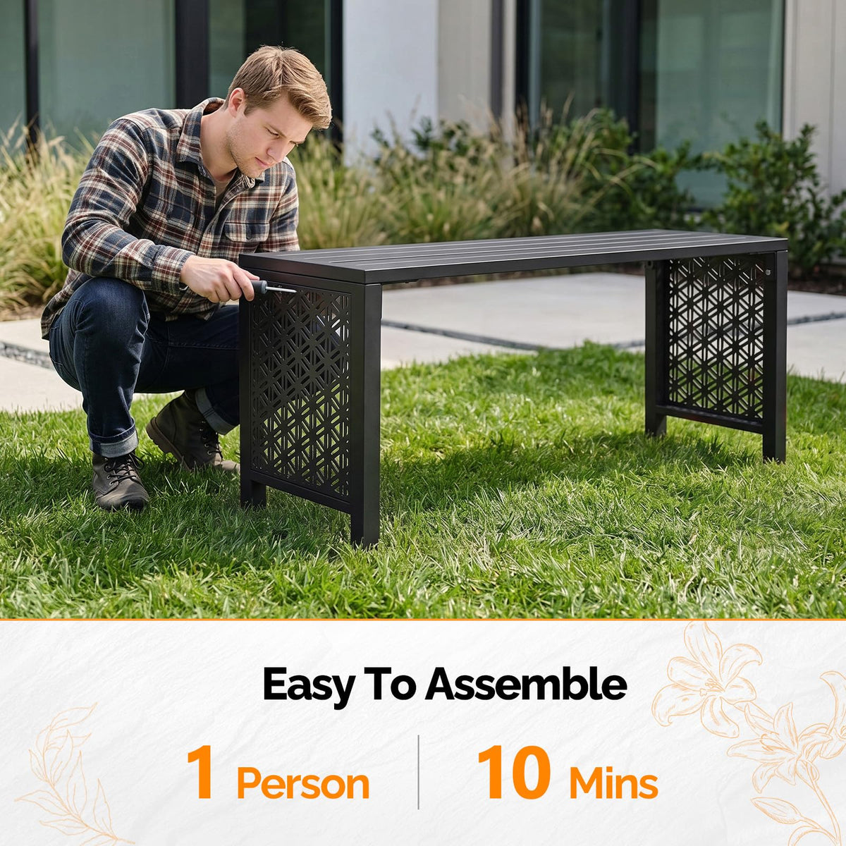 Black Metal Outdoor Bench Z456813
