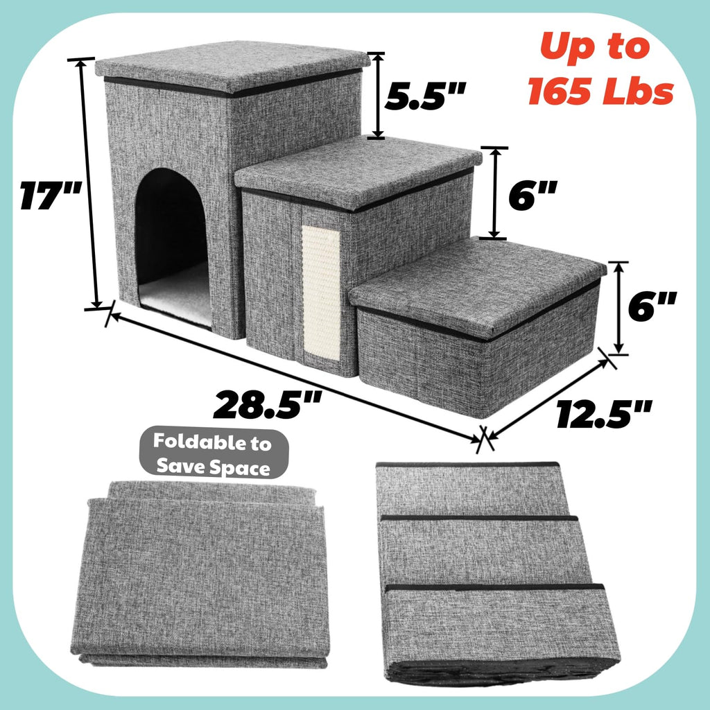 3 Tiers Foldable Dog Stairs with Storage K93789