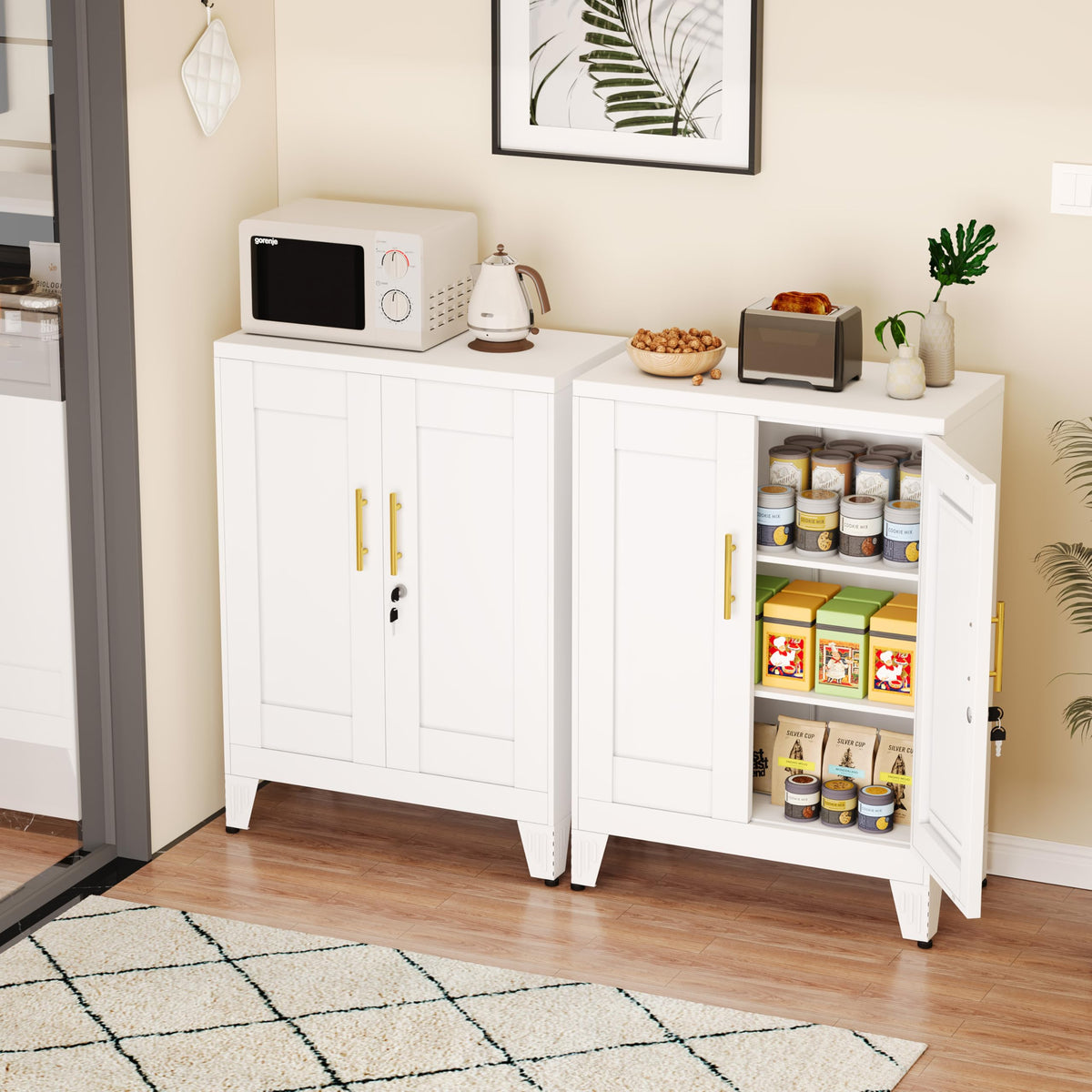 White 36" Metal Storage Cabinet with 2 Doors and 2 Adjustable Shelves U6088