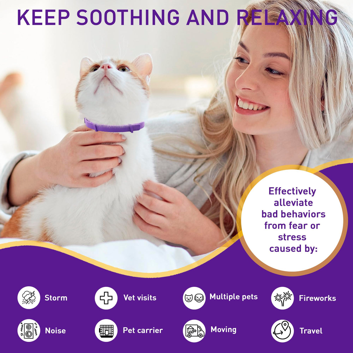 4 Pack Adjustable Water Resistant Calming Collar for Cats Q9907