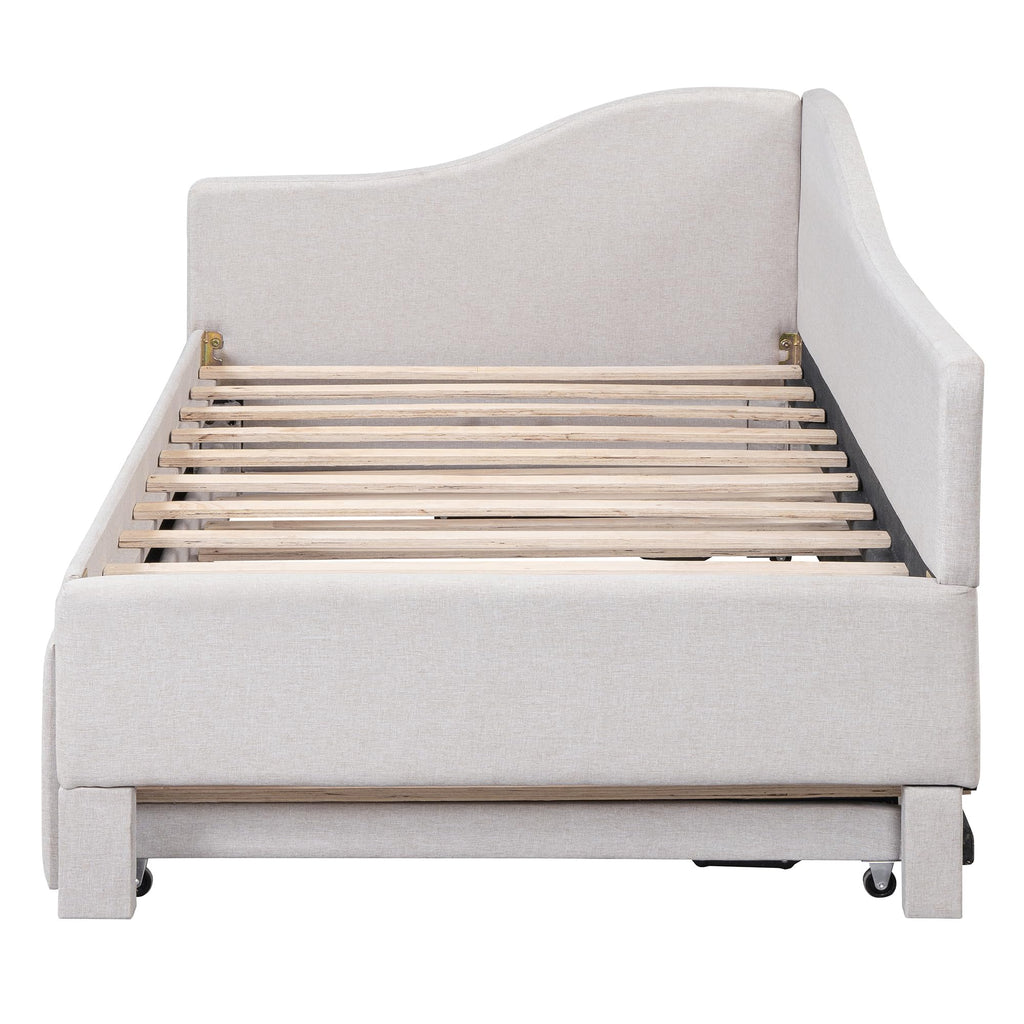 Twin Size Linen Upholstered Daybed with Pop up Trundle T8180