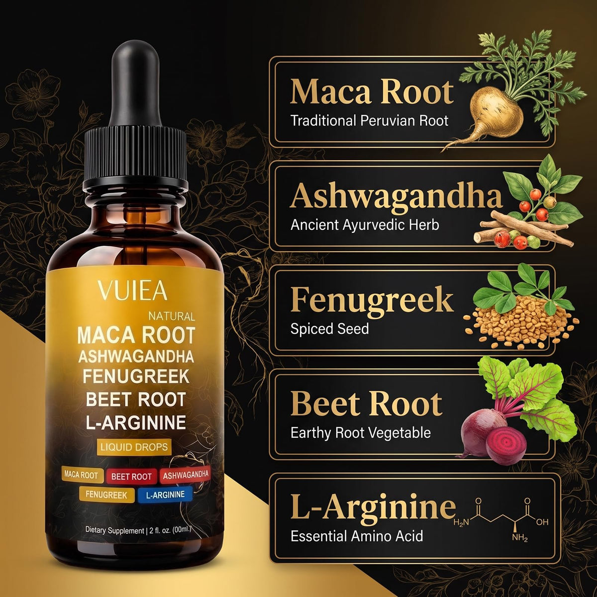 Liquid Maca Root Supplement with Ashwagandha, Fenugreek & Beet Root M319