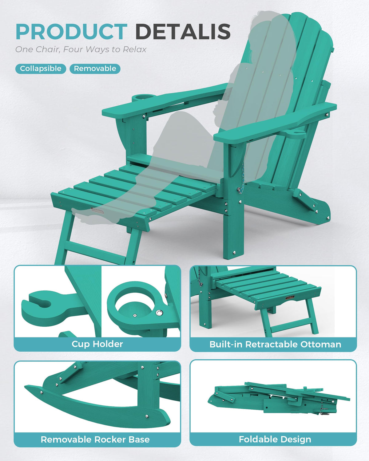 Adirondack Rocking Chair with Footrest V7037