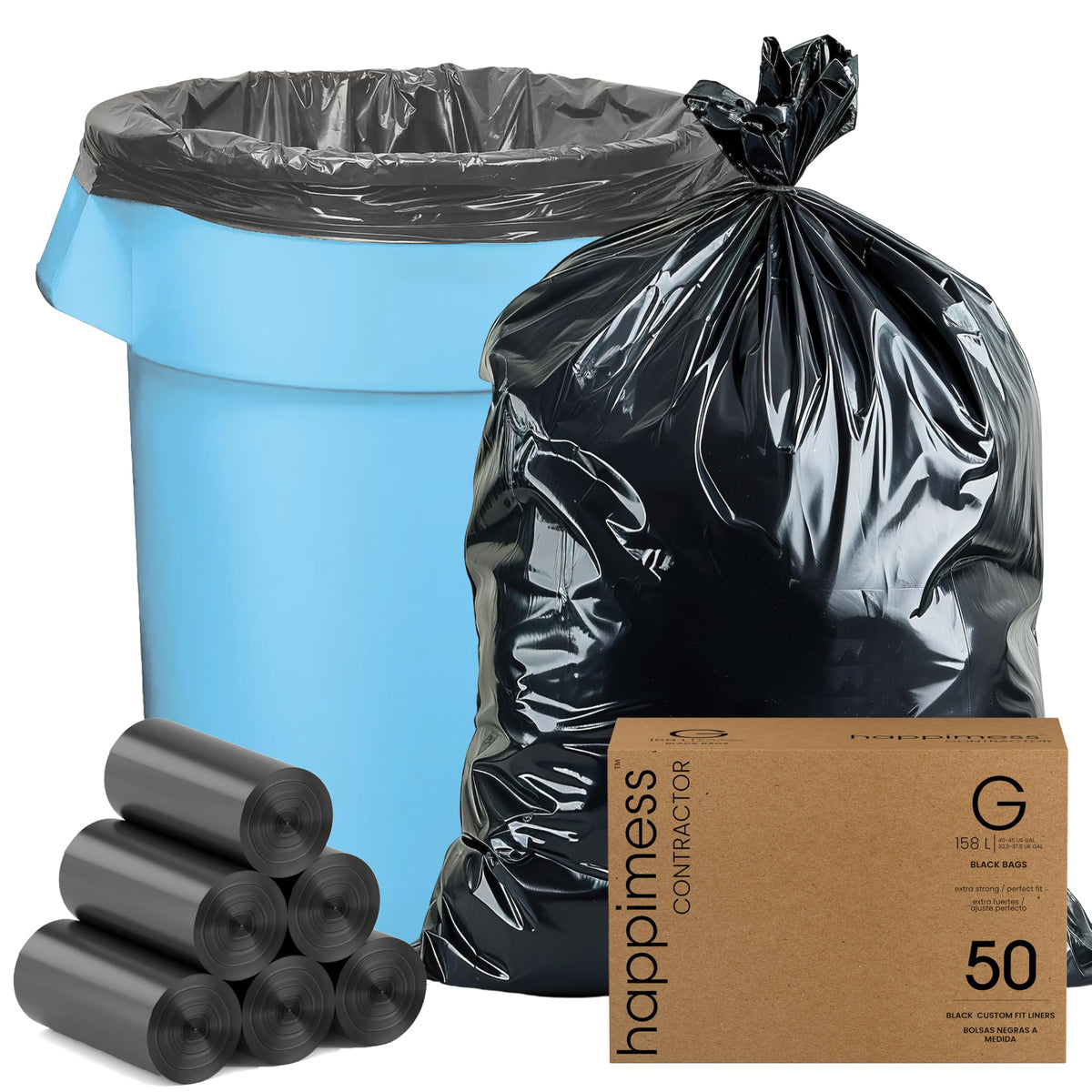 50-Count 42 Gal 3 Mil Contractor Trash Bags, Black H458