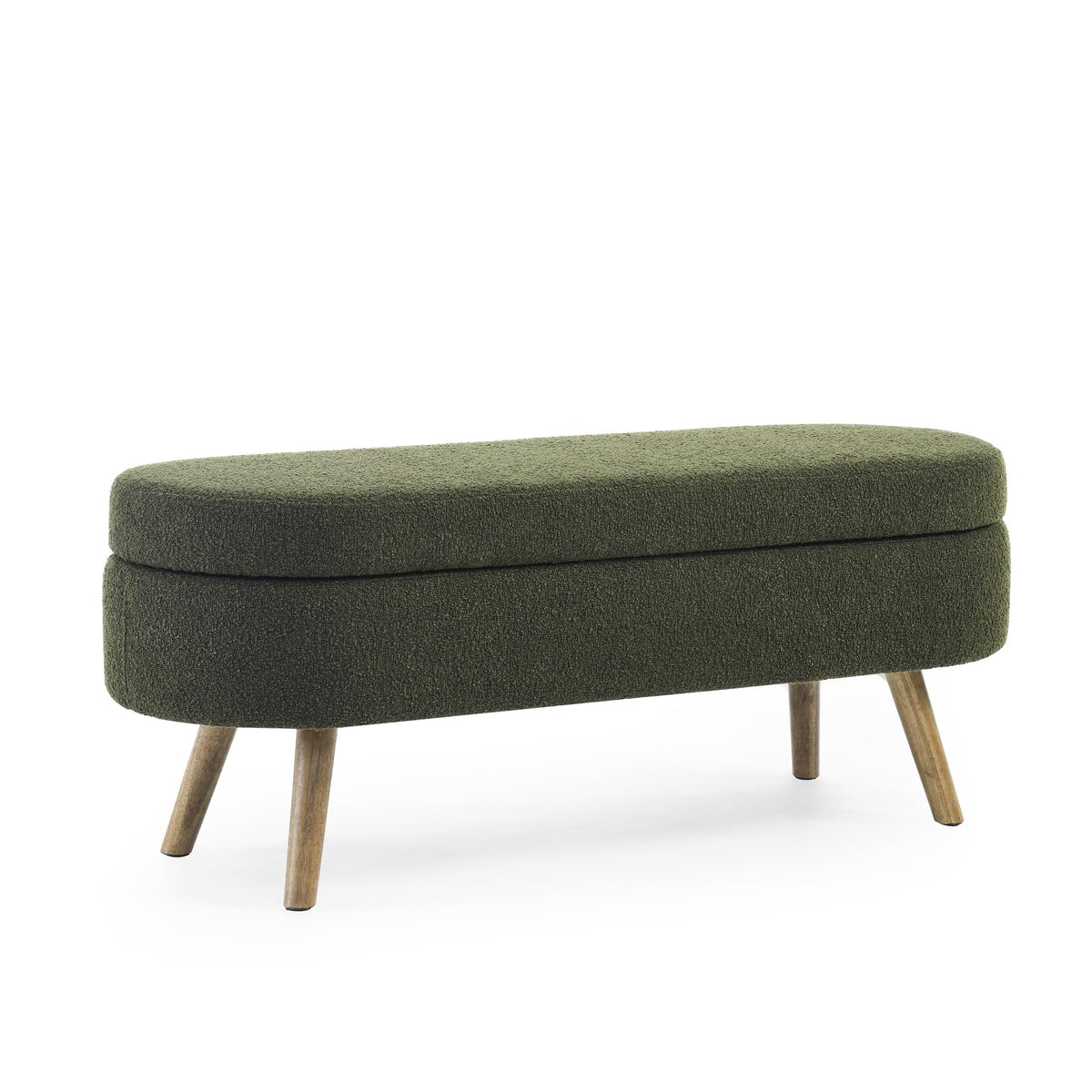 Oval Storage Bench with Rubber Wood Legs Green N79975