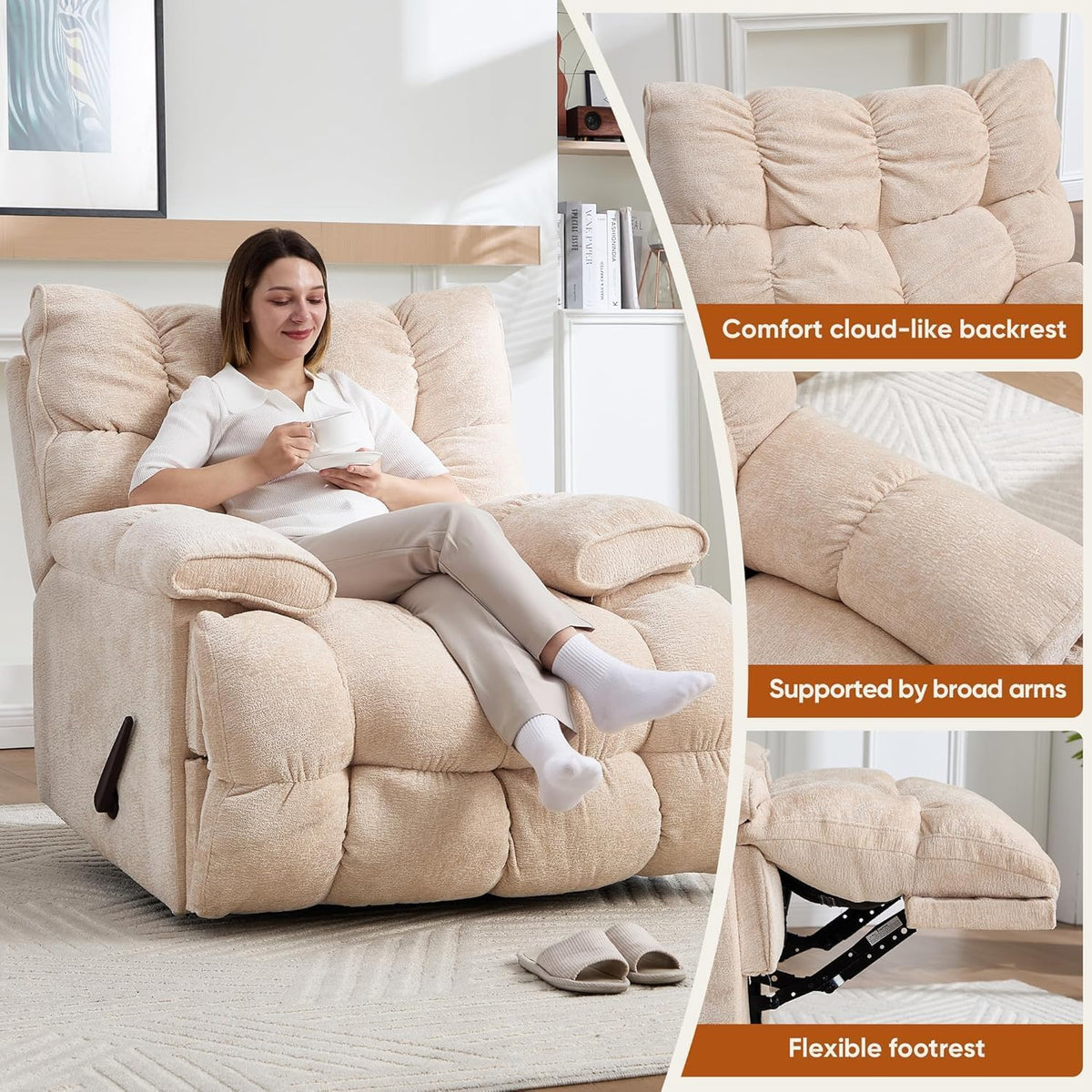 Oversized Swivel Rocker Recliner Chair Q453