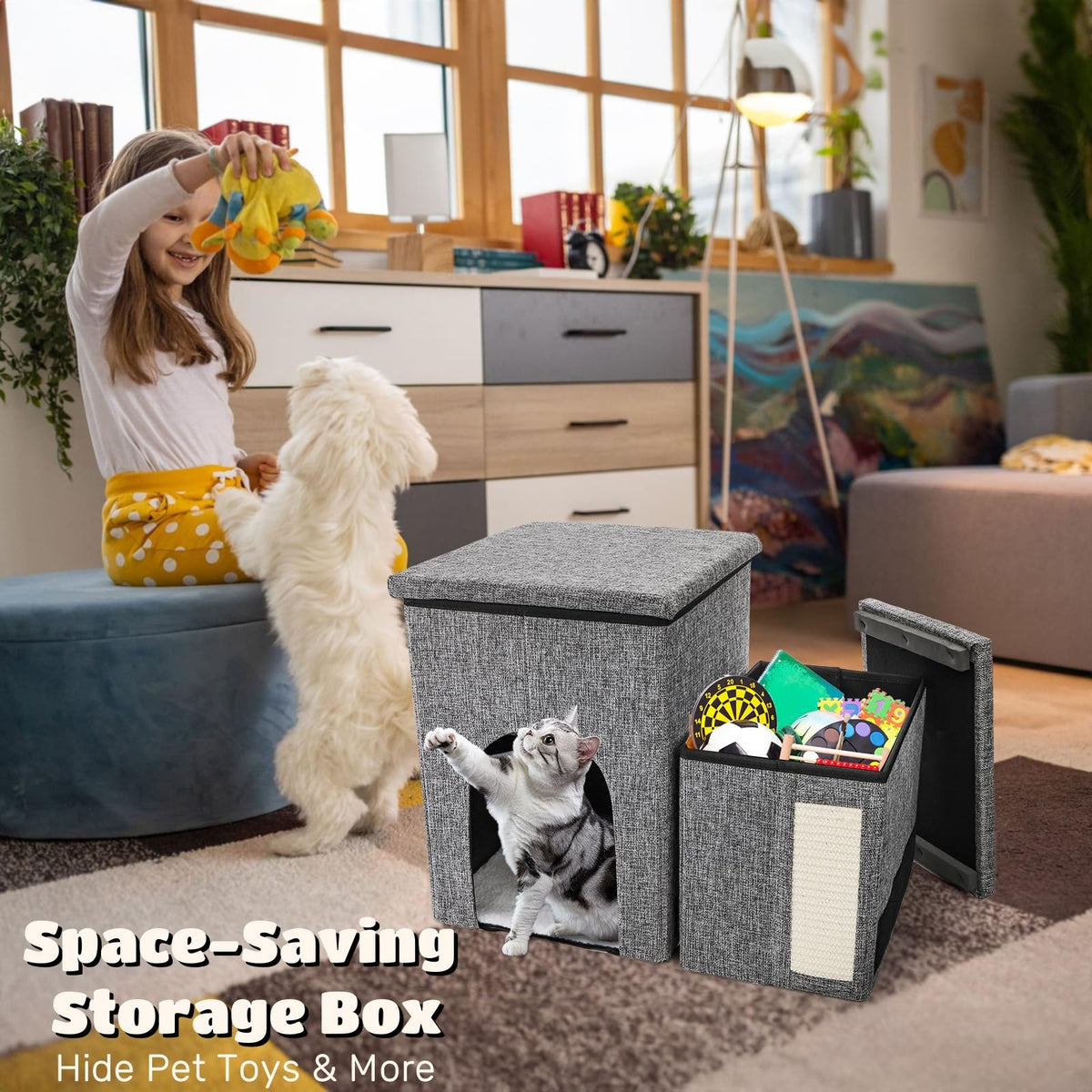 3 Tiers Foldable Dog Stairs with Storage K93789