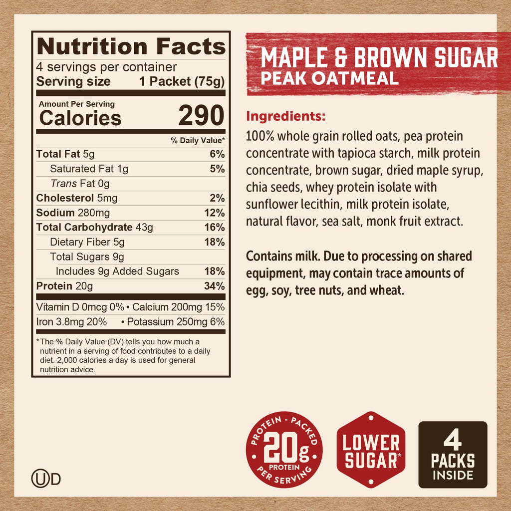 Instant Oatmeal, Maple Brown Sugar, High Protein, 6pk F348