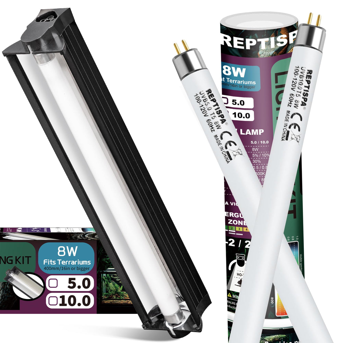 8W T5 HO UVB Fluorescent Light Fixture Combo Kit N385