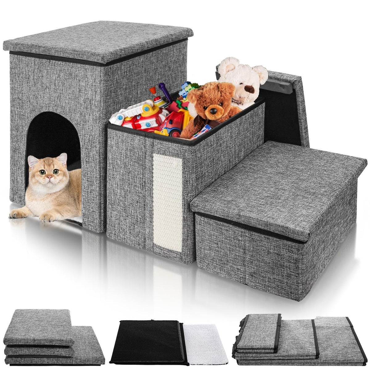 3 Tiers Foldable Dog Stairs with Storage K93789