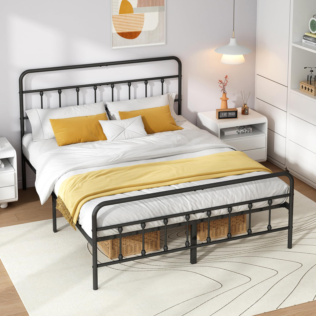 Queen Metal Bed Frame with Victorian Headboard & Footboard J303