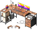 57" L Shaped Computer Desk with Power Outlet S358