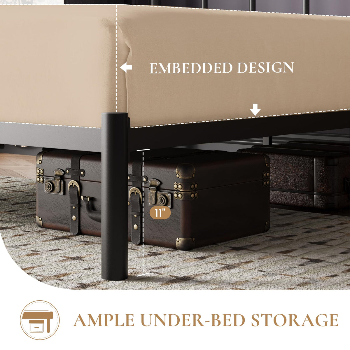 Twin Size Black Metal Platform Bed Frame with Headboard J787806