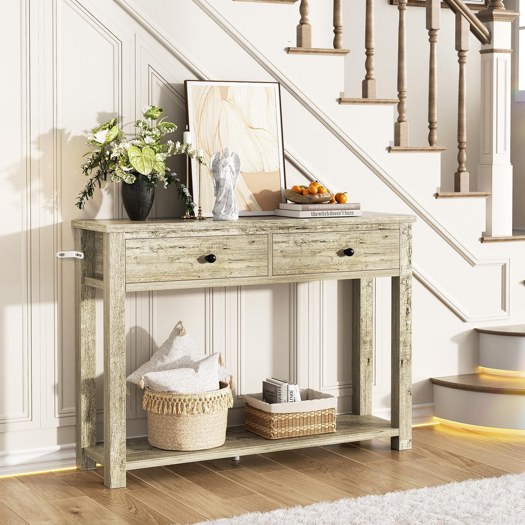 32 Inch Light Rustic Oak Console Table with 2 Drawers K94053
