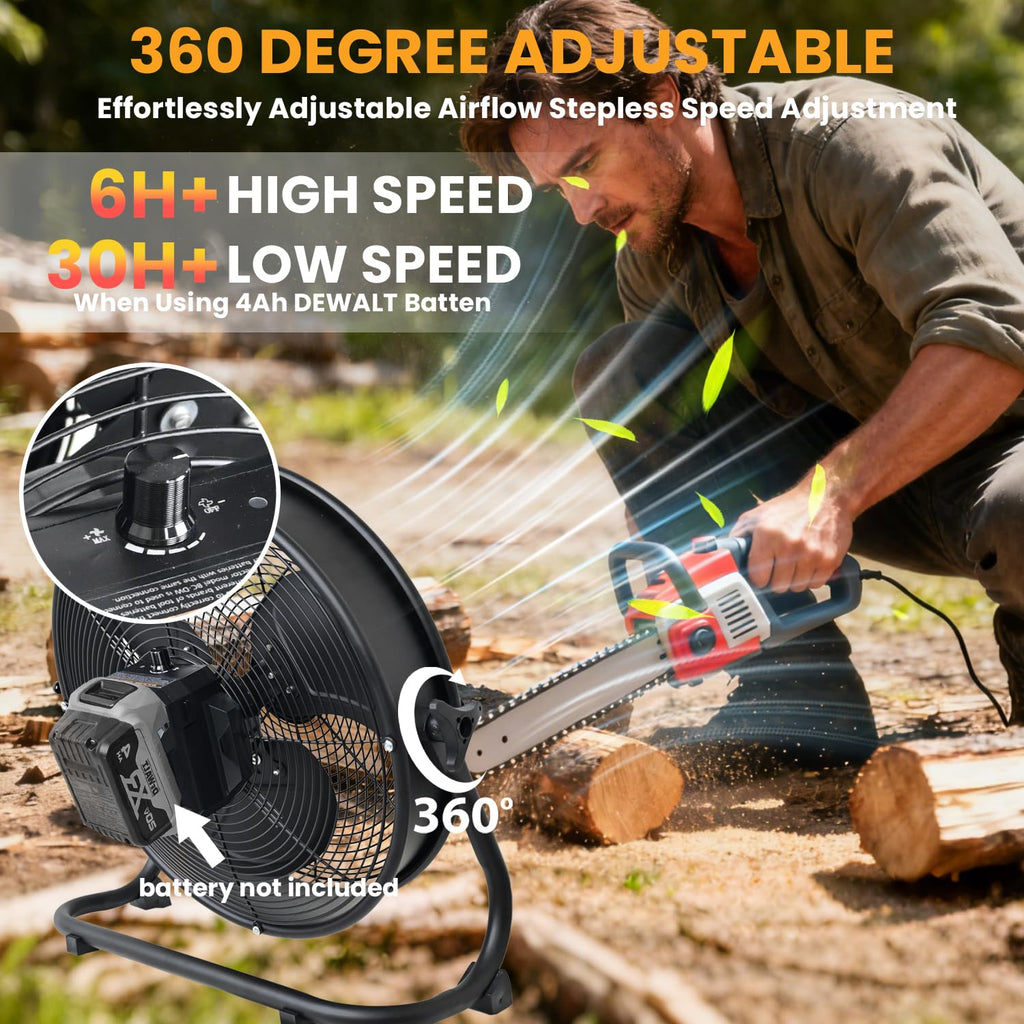 14" Battery Operated Floor Fan with AC Adapter, 1500 CFM Variable Speed Metal Fan W488278