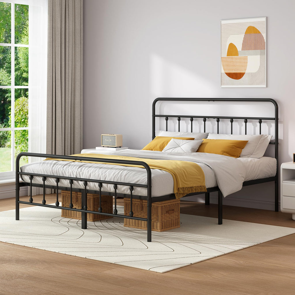 Queen Metal Bed Frame with Victorian Headboard & Footboard J303