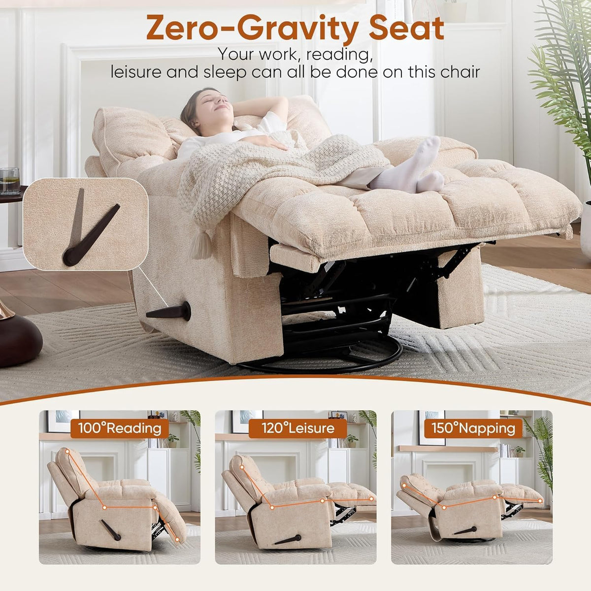 Oversized Swivel Rocker Recliner Chair Q453
