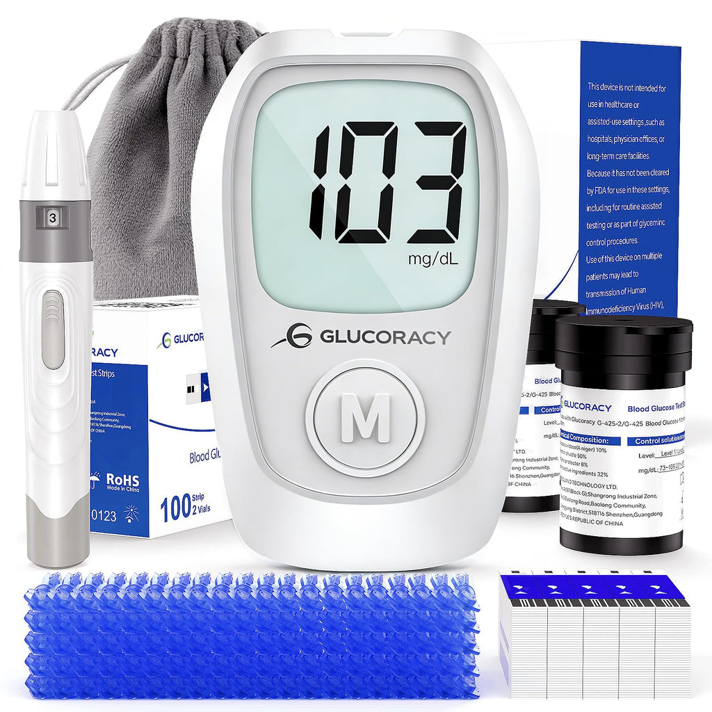 Glucose Monitor Kit, 100 Blood Glucose Strips, No Coding O9261