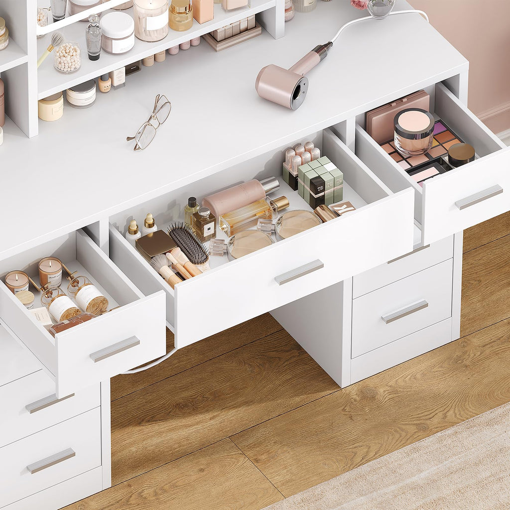 White Vanity Desk with Mirror and 9 Drawers G4059