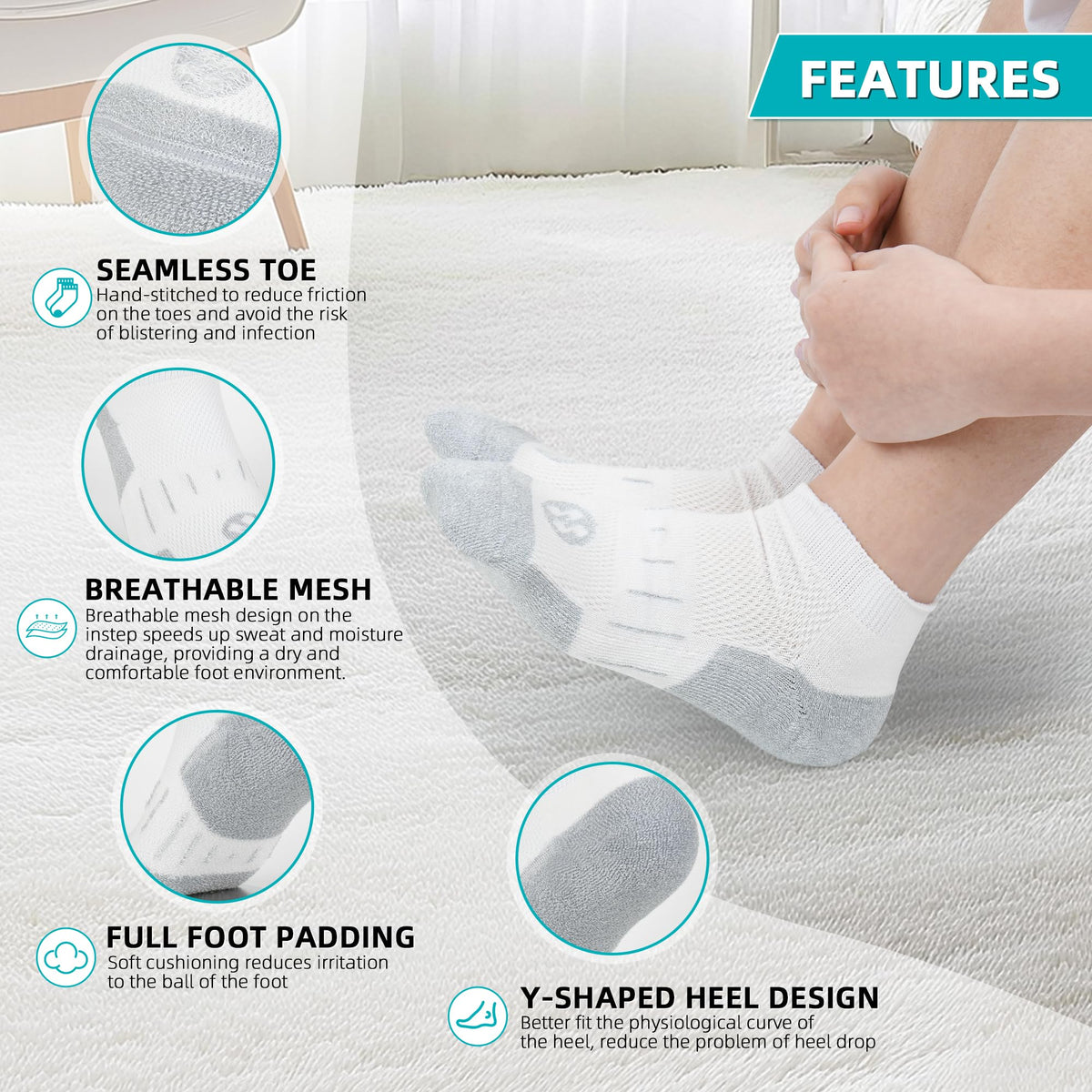 Diabetic Socks for Men, 10 Pairs Ankle & Low Cut Size 9-15 O8240