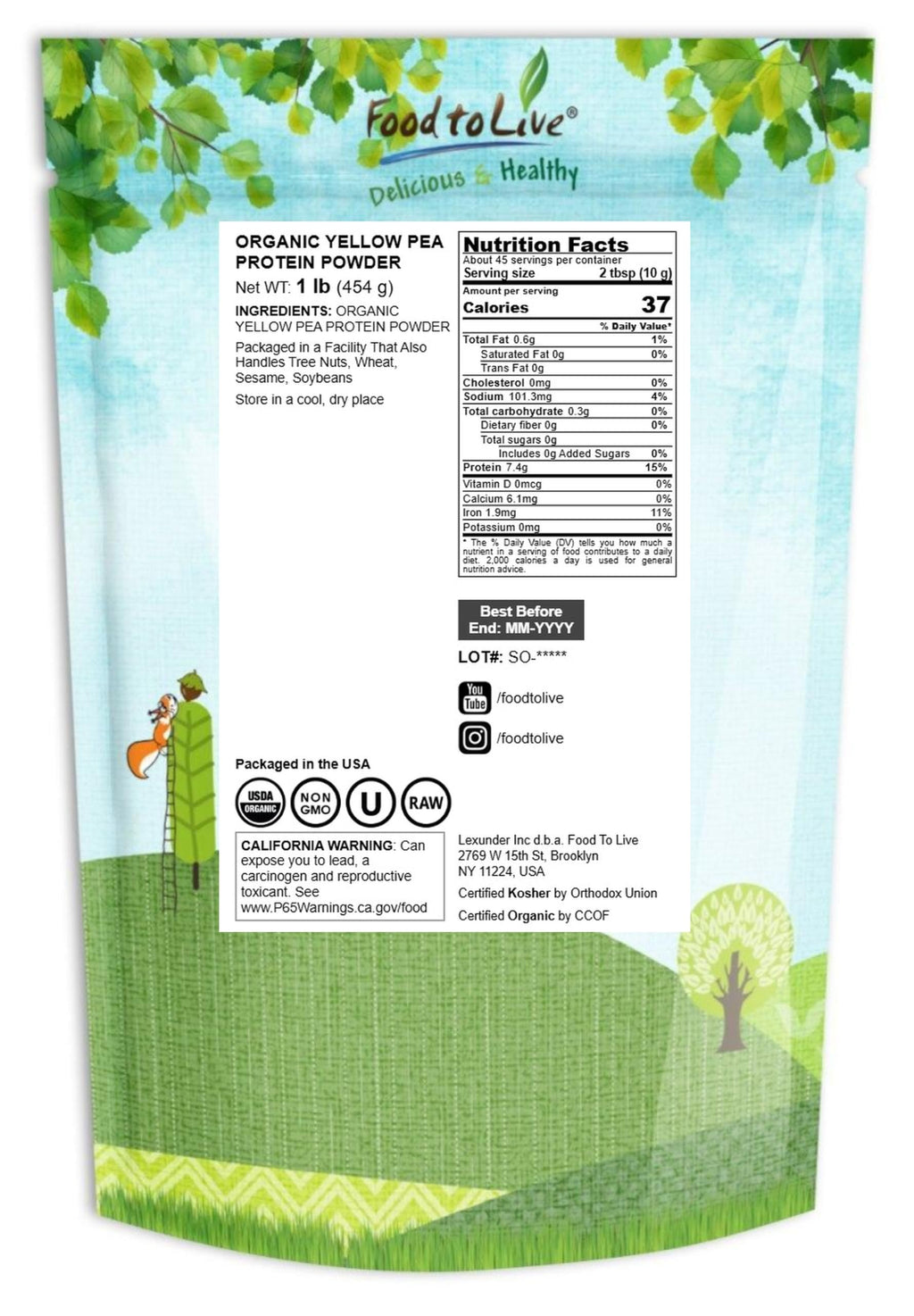 Organic Pea Protein Powder, 1 Pound, Non-GMO, 80% Protein, Vegan, Unflavored H7959